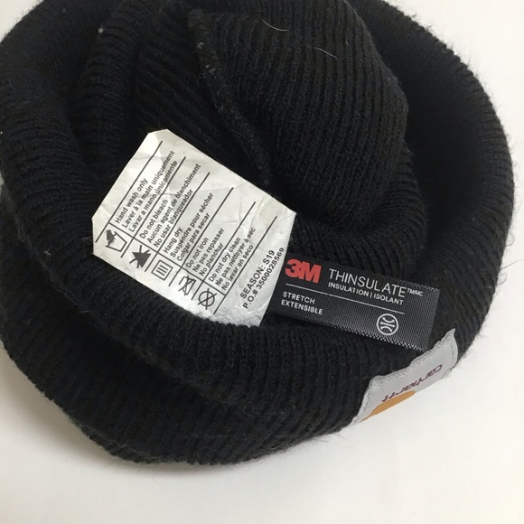 Carhartt Beanie Black Brown Embroidered Patch Logo Knit Cuffed Hat 3M Thinsulate - Picture 5 of 5